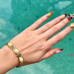 Vintage Gold-Tone Faux Pearl Link Bracelet